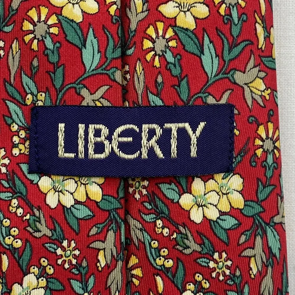 Lot of 2 LIBERTY OF LONDON 100% Silk Necktie Floral Geometric Print Blue Red VTG